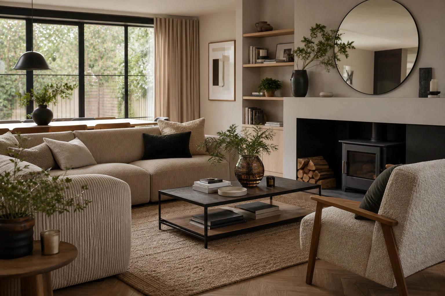 Thoughtfully decorated home interior with warm neutral decor