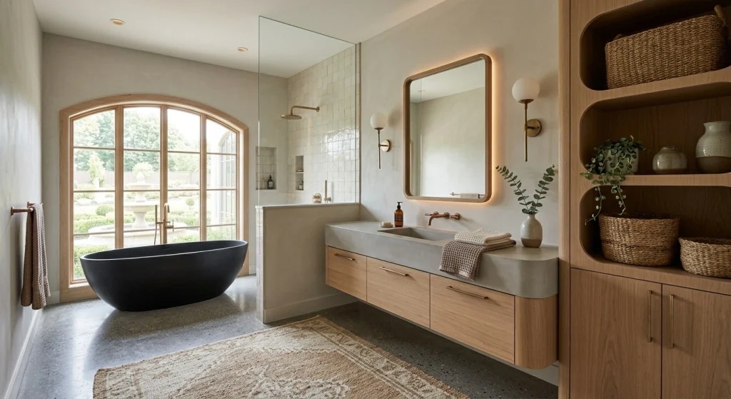 Stylish bathroom with modern natural decor elements