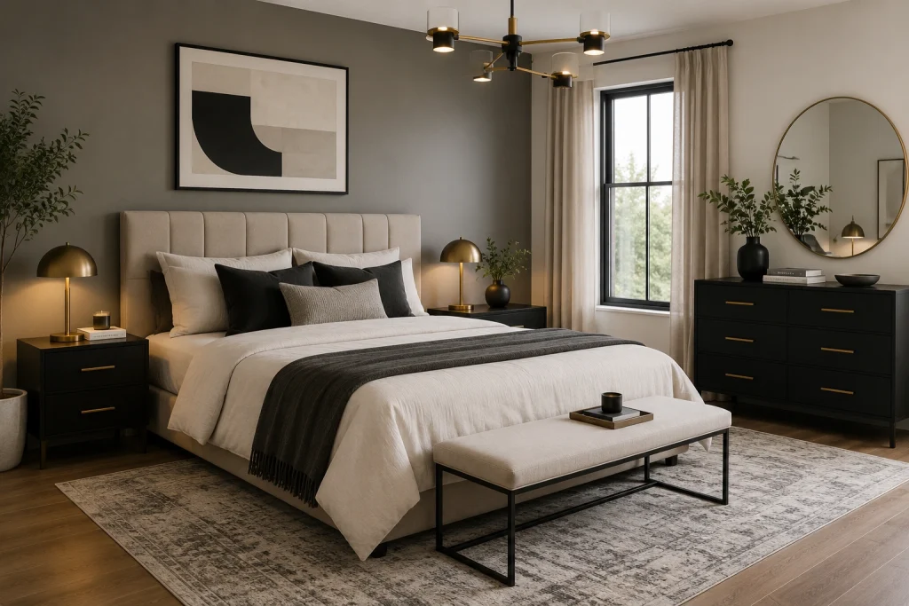 Modern bedroom with clean lines and neutral decor