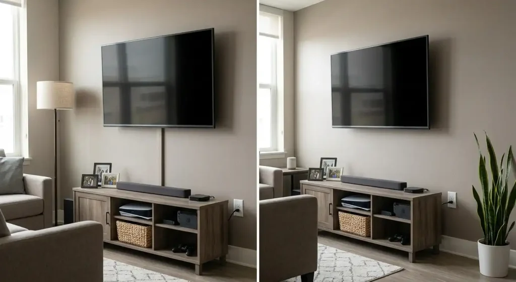 Renter-friendly way to hide TV wires with a wall cable raceway