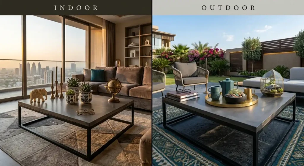Indoor vs. Outdoor Coffee Table Styling: What Actually Changes