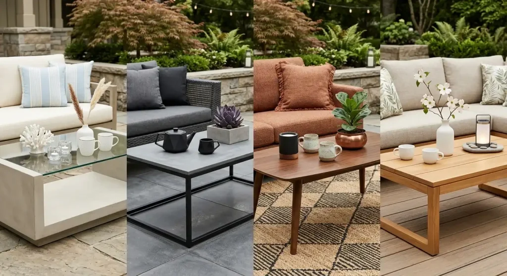 Outdoor coffee table styling ideas by style: coastal, modern, boho, garden