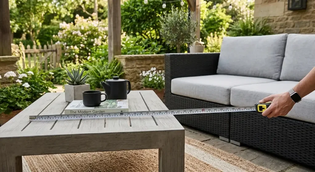 Measuring clearance between outdoor sofa and coffee table